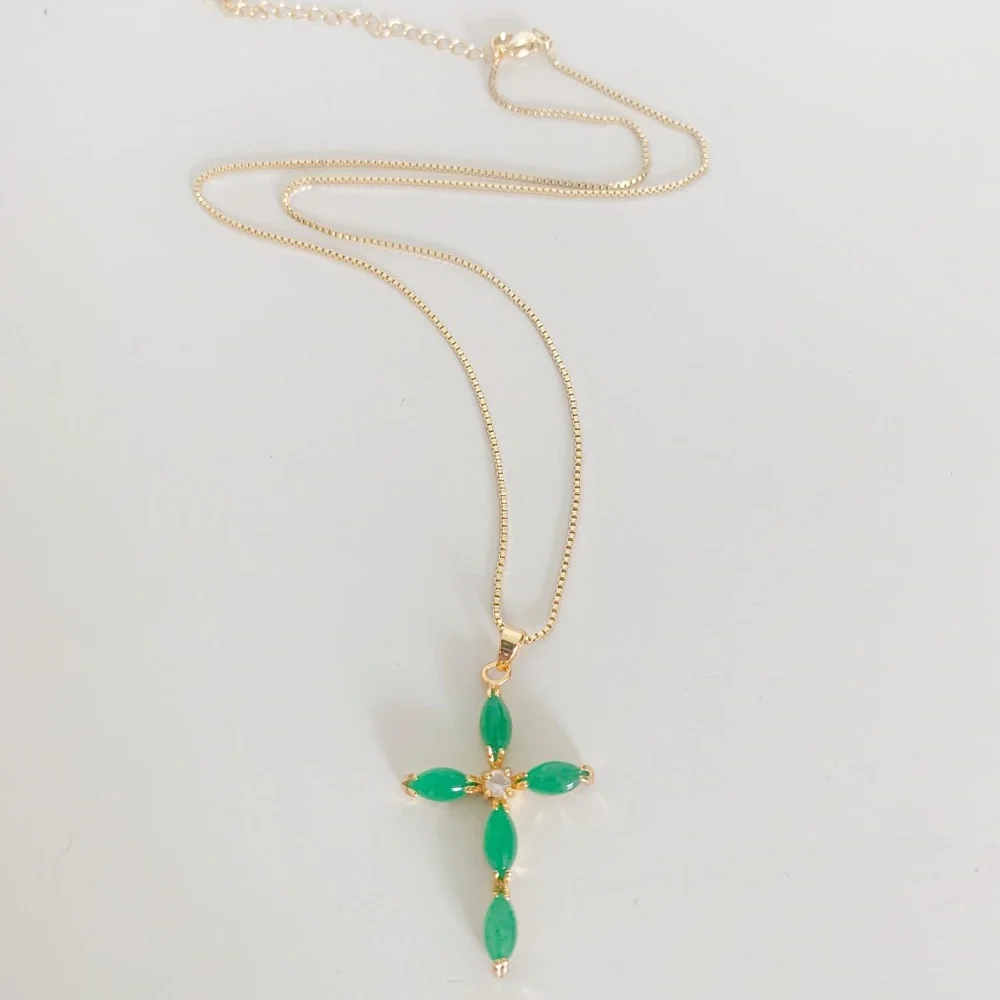 Jade Cross Necklace | 14k Gold Filled - Picture 5 of 7